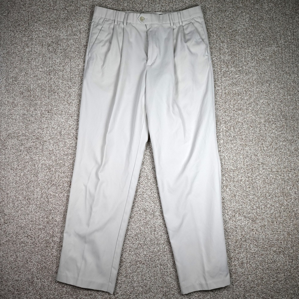 Dockers Golf Mens Pleated Relaxed Fit Khaki Chino Pants W36 L32 Polyester - Picture 2 of 8